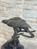 Signed Barye American Eagle On A Tree Branch Bronze Marble Figurine Art Figure