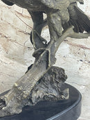 Signed Barye American Eagle On A Tree Branch Bronze Marble Figurine Art Figure