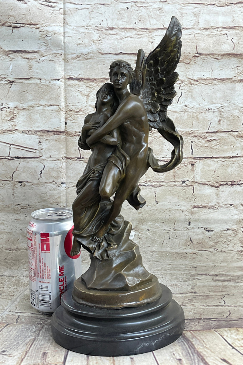 Signed Jean Debut Sculpture of a Romantic Couple Angel Bronze Statue 1