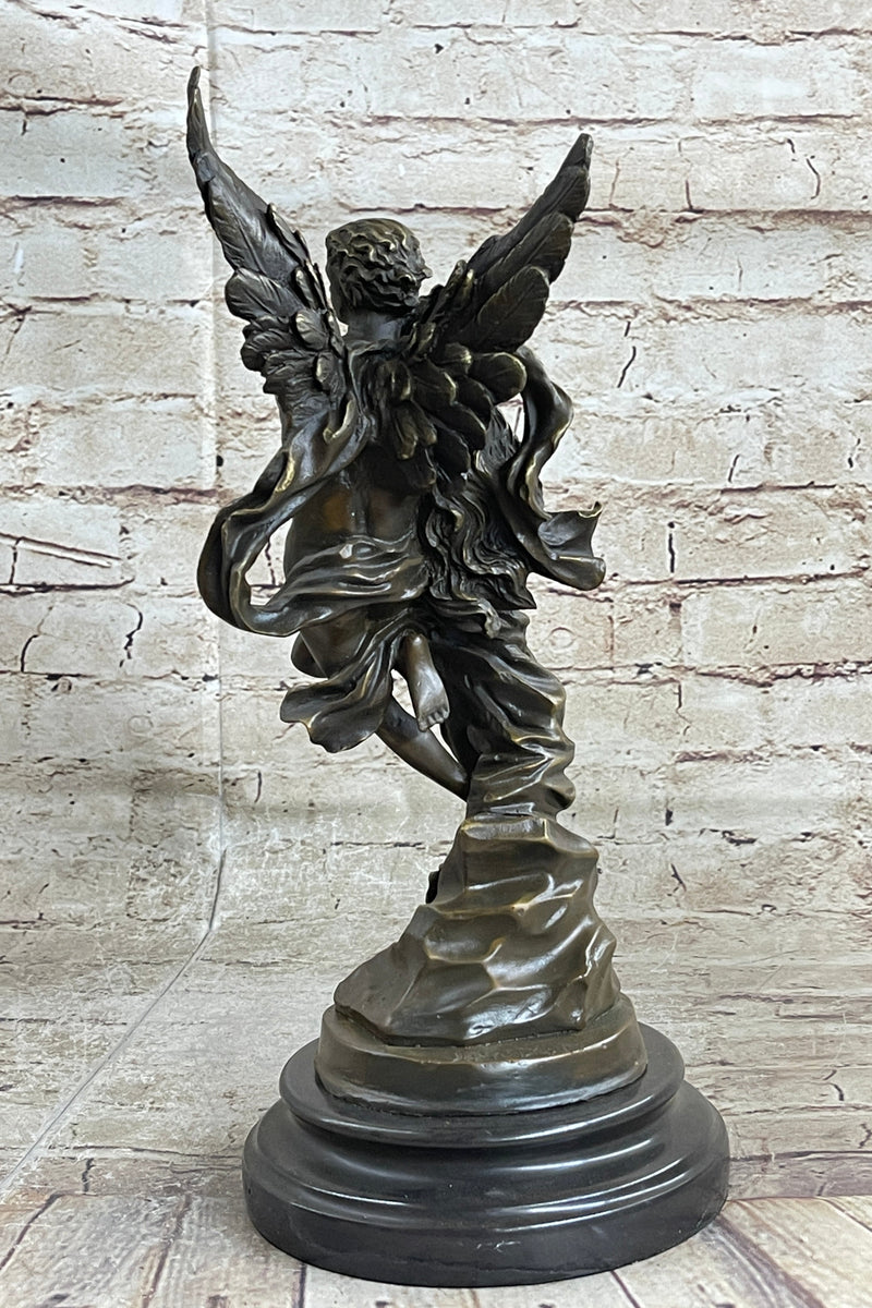 Signed Jean Debut Sculpture of a Romantic Couple Angel Bronze Statue 1