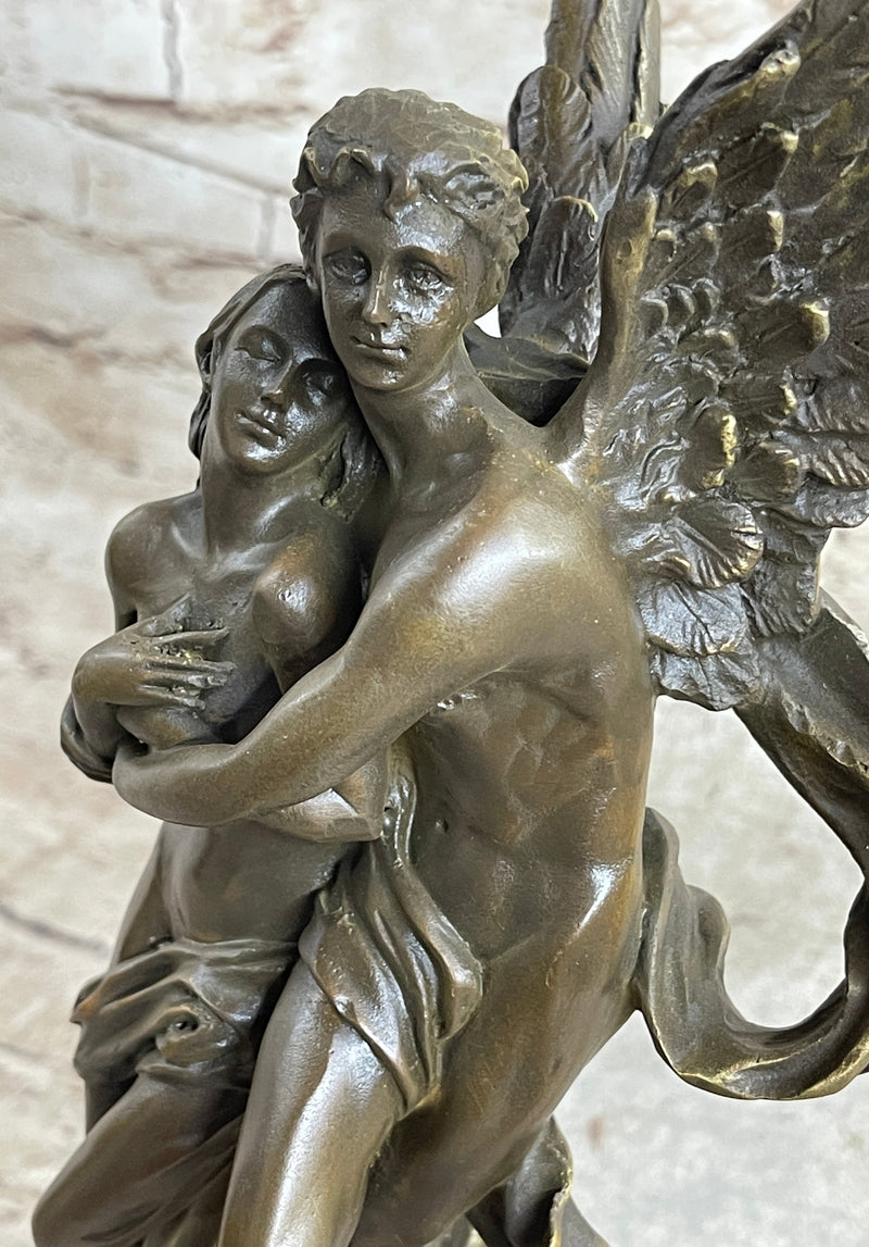 Signed Jean Debut Sculpture of a Romantic Couple Angel Bronze Statue 1