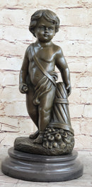 Angelic Young Boy Child Holding Apple Bronze Statue Sculpture Figure 14" x 6"