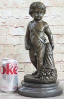 Angelic Young Boy Child Holding Apple Bronze Statue Sculpture Figure 14" x 6"