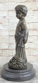 Angelic Young Boy Child Holding Apple Bronze Statue Sculpture Figure 14" x 6"