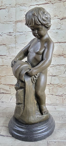 Angelic Young Child Pouring Water Bronze Statue Sculpture Figure 13" X 6"
