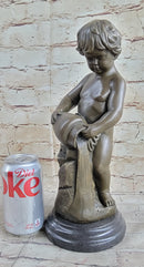 Angelic Young Child Pouring Water Bronze Statue Sculpture Figure 13" X 6"