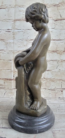 Angelic Young Child Pouring Water Bronze Statue Sculpture Figure 13" X 6"