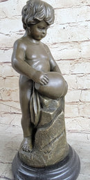 Angelic Young Child Pouring Water Bronze Statue Sculpture Figure 13" X 6"