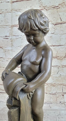 Angelic Young Child Pouring Water Bronze Statue Sculpture Figure 13" X 6"