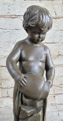 Angelic Young Child Pouring Water Bronze Statue Sculpture Figure 13" X 6"