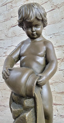 Angelic Young Child Pouring Water Bronze Statue Sculpture Figure 13" X 6"