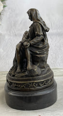 La Pieta by Michelangelo Bronze Sculpture Statue Miniature Replica on Marble Base