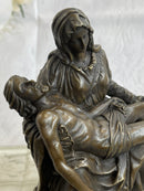 La Pieta by Michelangelo Bronze Sculpture Statue Miniature Replica on Marble Base