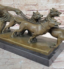 Man Holding 4 Dogs on Chain Leash Bronze Statue Sculpture Figure 10" x 24"