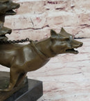 Man Holding 4 Dogs on Chain Leash Bronze Statue Sculpture Figure 10" x 24"