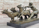 Man Holding 4 Dogs on Chain Leash Bronze Statue Sculpture Figure 10" x 24"
