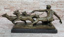 Man Holding 4 Dogs on Chain Leash Bronze Statue Sculpture Figure 10" x 24"