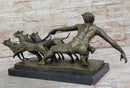 Man Holding 4 Dogs on Chain Leash Bronze Statue Sculpture Figure 10" x 24"