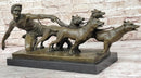 Man Holding 4 Dogs on Chain Leash Bronze Statue Sculpture Figure 10" x 24"