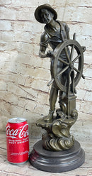 Ship Captain Fisherman Nautical Ocean Sailor Boating Decor Bronze Statue Sculpture 17.5" x 7"