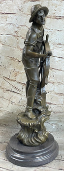 Ship Captain Fisherman Nautical Ocean Sailor Boating Decor Bronze Statue Sculpture 17.5" x 7"