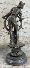 Ship Captain Fisherman Nautical Ocean Sailor Boating Decor Bronze Statue Sculpture 17.5" x 7"