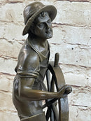Ship Captain Fisherman Nautical Ocean Sailor Boating Decor Bronze Statue Sculpture 17.5" x 7"