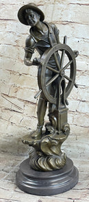 Ship Captain Fisherman Nautical Ocean Sailor Boating Decor Bronze Statue Sculpture 17.5" x 7"