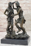 Native American Indian Dancers Rain Dance Bronze Sculpture Statue Original Art on Marble Base