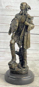Native American Warrior w/ Tomahawk Bronze Sculpture Statue on Marble Base