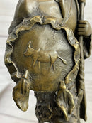 Native American Warrior w/ Tomahawk Bronze Sculpture Statue on Marble Base