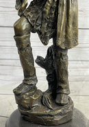 Native American Warrior w/ Tomahawk Bronze Sculpture Statue on Marble Base