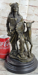 Native American Indian Shaman w/ Deer Bronze Statue Sculpture Figure 12" x 6.5"