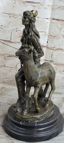 Native American Indian Shaman w/ Deer Bronze Statue Sculpture Figure 12" x 6.5"