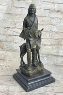 Native American Man w/ Deer Bronze Figure Statue Sculpture Signed Original Art 12" x 5"