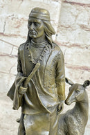 Native American Man w/ Deer Bronze Figure Statue Sculpture Signed Original Art 12" x 5"