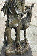 Native American Man w/ Deer Bronze Figure Statue Sculpture Signed Original Art 12" x 5"