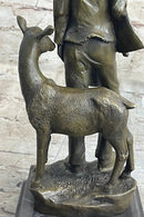 Native American Man w/ Deer Bronze Figure Statue Sculpture Signed Original Art 12" x 5"