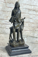 Native American Man w/ Deer Bronze Figure Statue Sculpture Signed Original Art 12" x 5"