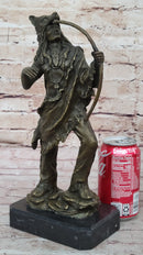 Bronze Mohican Indian Warrior Chief Art Marble Base Sculpture Native American