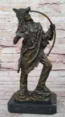 Bronze Mohican Indian Warrior Chief Art Marble Base Sculpture Native American