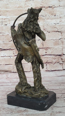 Bronze Mohican Indian Warrior Chief Art Marble Base Sculpture Native American