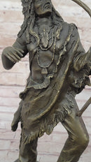 Bronze Mohican Indian Warrior Chief Art Marble Base Sculpture Native American
