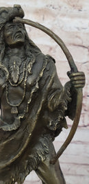 Bronze Mohican Indian Warrior Chief Art Marble Base Sculpture Native American