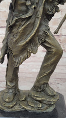 Bronze Mohican Indian Warrior Chief Art Marble Base Sculpture Native American
