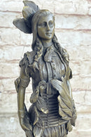 Fierce Native American Indian Woman Original Signed B.Wood LostWax Bronze Statue