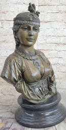 Native American Bust of Woman Pocahontas Bronze Statue Sculpture Figure 19" x 11"