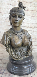 Native American Bust of Woman Pocahontas Bronze Statue Sculpture Figure 19" x 11"