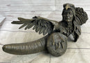 Native American Warrior With Eagle Headdress And Horn Bronze Sculpture Figurine