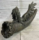 Native American Warrior With Eagle Headdress And Horn Bronze Sculpture Figurine